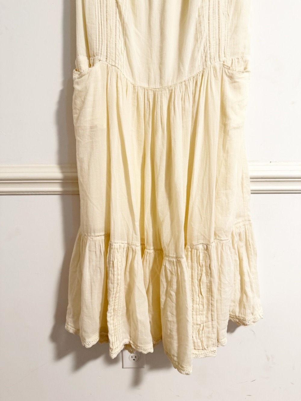 Free People Meadows Edge Maxi Dress Cream Ivory Cotton Drop Waist L - Picture 9 of 10